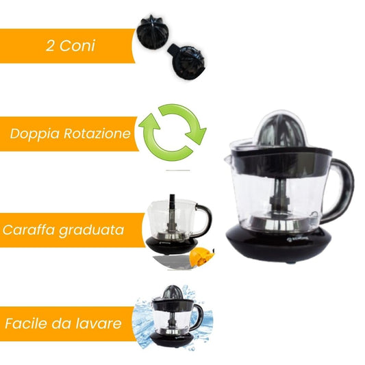 Behome Presse agrumes électrique, petite contenance 700 ml, en plastique, mouvement bidirectionnel, avec double cône de pressage, carafe graduée, noir